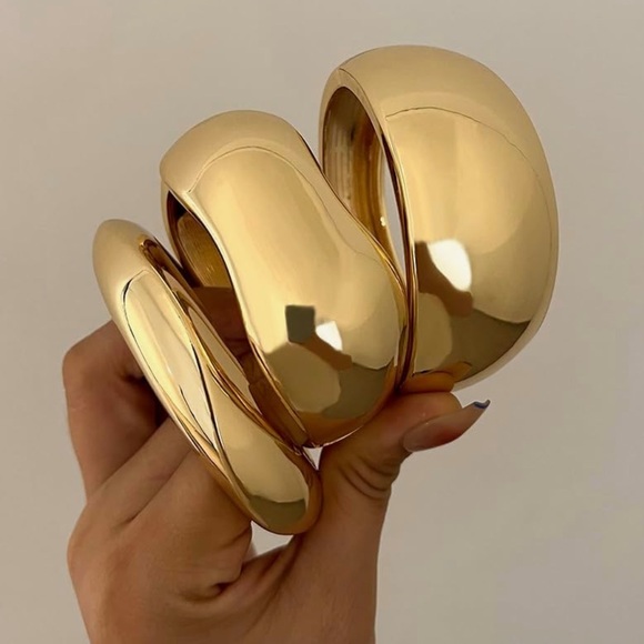 NEW 14k Gold Plated Big Stackable Bangles Set
